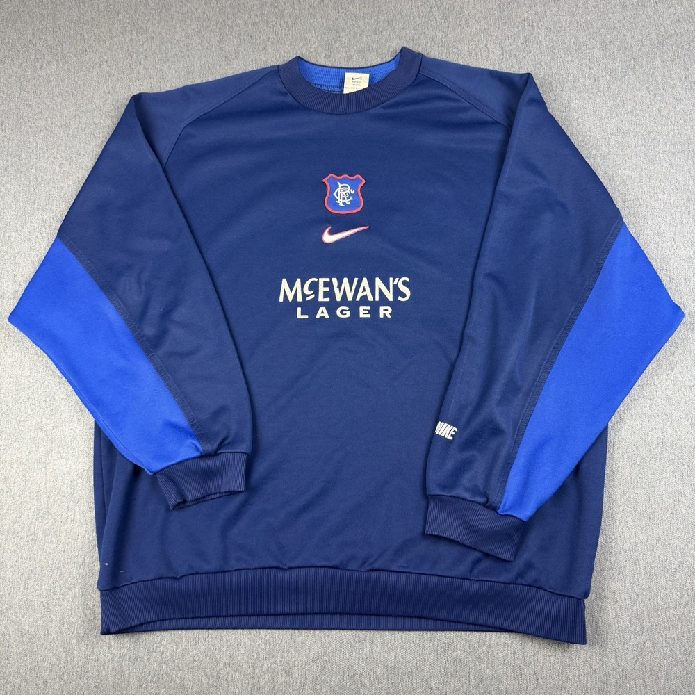 Vintage Nike Rangers FC McEwan's Lager Crewneck Sweater Jumper Mens XL 90s Blue